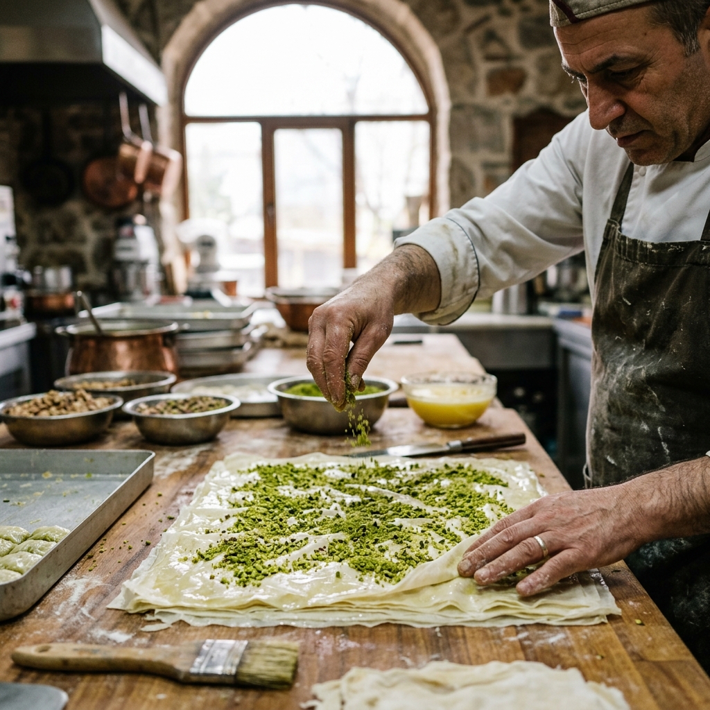 Müslüm Usta mutfağında Prens baklava yapımı ve fıstık detayları